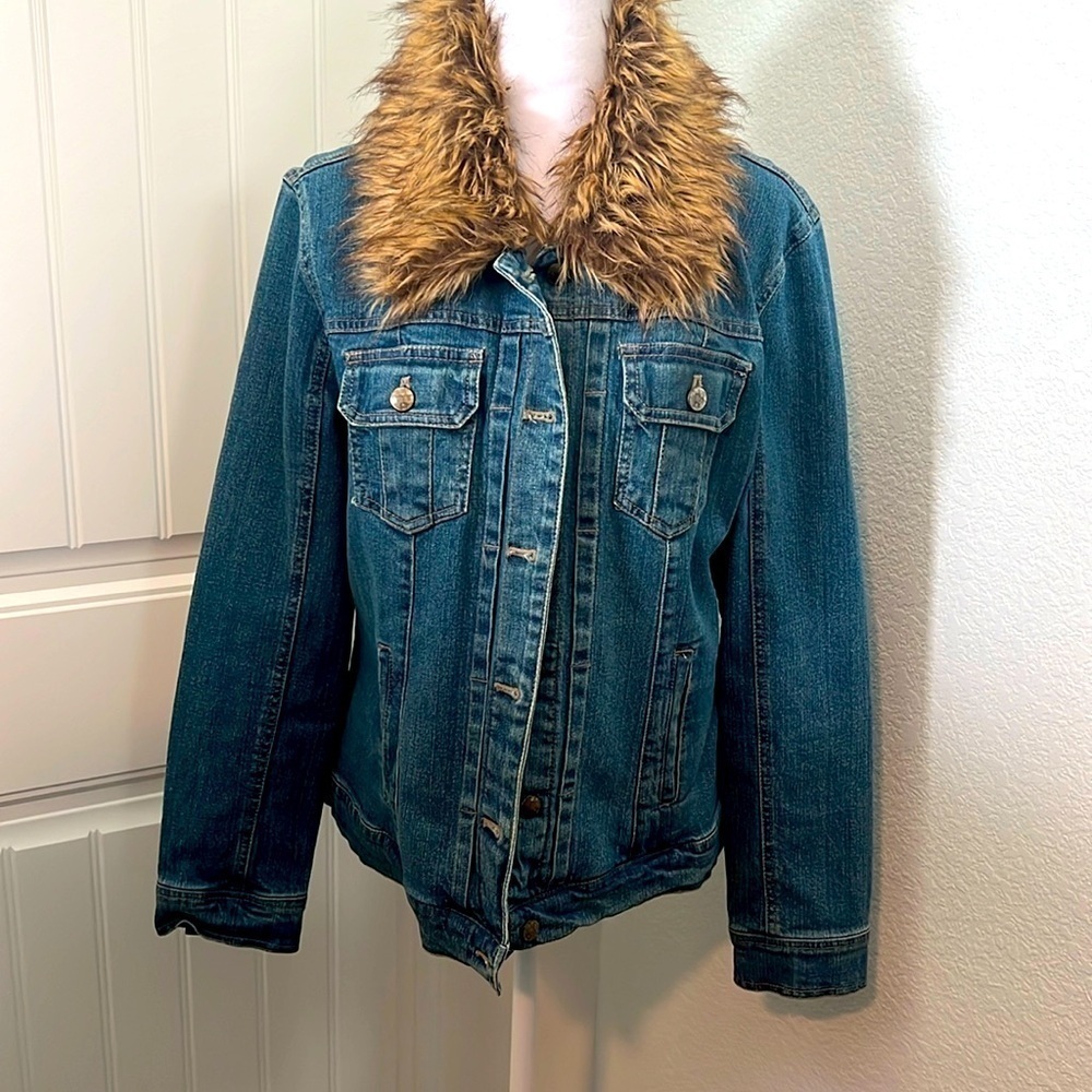 Roz and Ali Jean Jacket with Faux Collar Sz XL